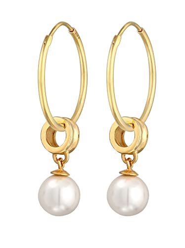 Nenalina Creolen Silber 925 Damen Ohrringe mit Perle vergoldet (8 mm) von Nenalina
