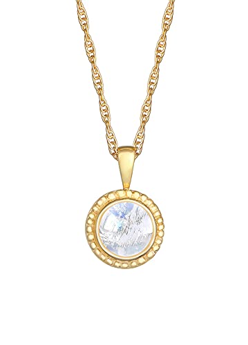 Damen Halskette Silber mit Mondstein Anhänger (9 mm), Goldene Kette mit Edelstein-Anhänger rund aus 925 Sterling Silber vergoldet für Frauen im Boho Style von Nenalina