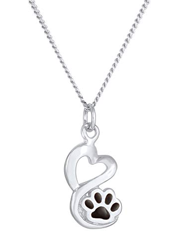 Damen Halskette mit Anhänger Pfote in Emaille (15 mm), Silberkette aus 925 Sterling Silber, Kette mit Hund Katze Tatze für Frauen und Mädchen, Länge 45cm von Nenalina