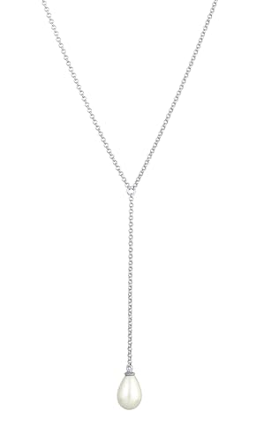 Damen Halskette mit Muschel Perle in Tropfenform 925 Sterling Silber Perlen-Kette für Frauen Y-Kette mit Perlen-Anhänger Hochzeit Brautschmuck, Länge 45 cm von Nenalina