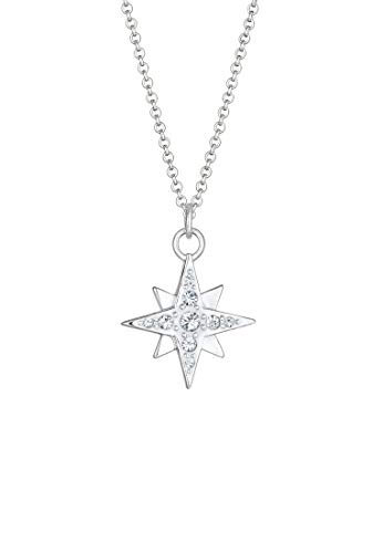 Damen Halskette mit Stern Anhänger (15 mm) mit weißen Glas Kristallen, Kette mit Astro Sternanhänger für Frauen und Mädchen, 925 Sterling Silber, Länge 45 cm, Farbe Silber, 0107730120 von Nenalina