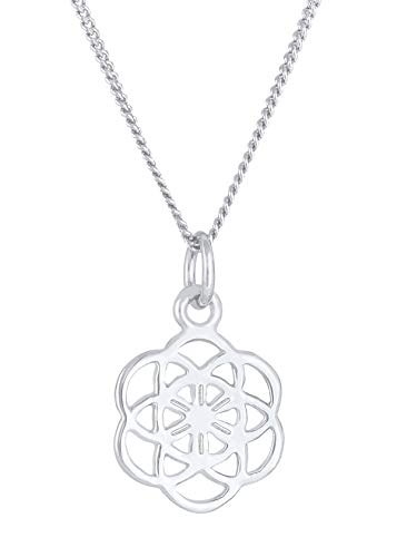 Damen Halskette mit Symbol Anhänger Blume des Lebens (12 mm), Silberkette im Boho Style aus 925 Sterling Silber, Kette mit Ornament Lebensblume für Frauen und Mädchen, Länge 45cm von Nenalina