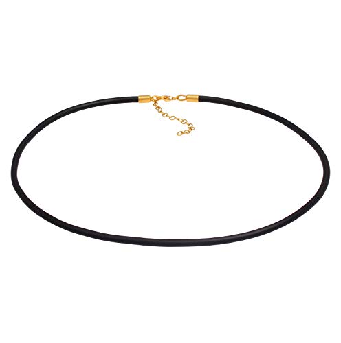 Damen Kautschuk Halskette Kautschukband Kautschukkette schwarz 42 cm + 5cm Verlängerung mit Karabiner, Schmuckstück aus 925 Sterling Silber vergoldet von Nenalina