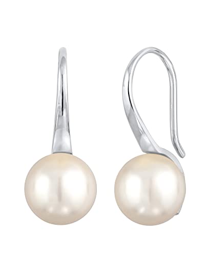 Damen Ohrringe Ohrhänger mit Perle aus 925 Sterling Silber, Silber Ohrhänger mit runder 10 mm Perle, Perlen Ohrringe für Damen, Hochzeit Ohrringe, 0301230322 von Nenalina
