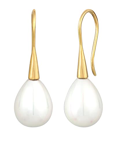 Nenalina Ohrringe Silber 925 Damen Ohrhänger vergoldet mit Muschelkernperle in Tropfen Form (15 mm) von Nenalina