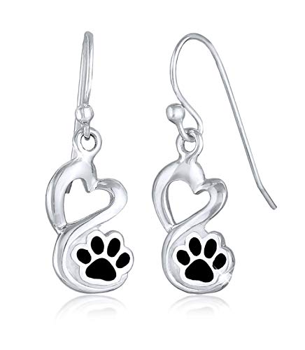 Damen-Ohrringe Silber, Ohrhänger (26 mm) mit Pfote in Emaille schwarz, Ohrschmuck aus 925 Sterling Silber, Lange Ohrringe für Frauen mit Hund Katze Tatzen, 0306152620 von Nenalina