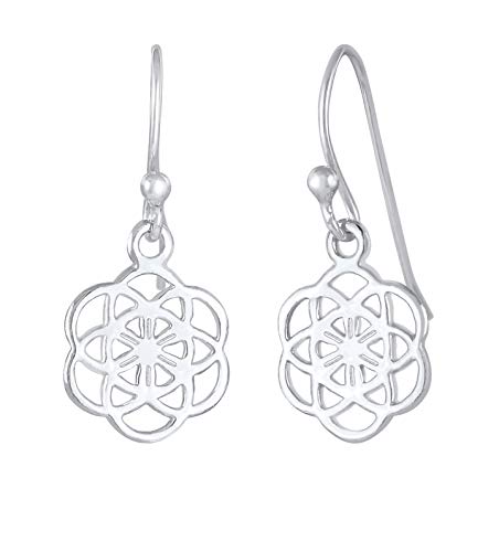 Damen-Ohrringe Silber Symbol Blume des Lebens, Silber Ohrhänger mit Energiesymbol Lebensblume, Hängeohrringe im Boho Style aus 925 Sterling Silber, Flower Ornament für Frauen und Mädchen von Nenalina