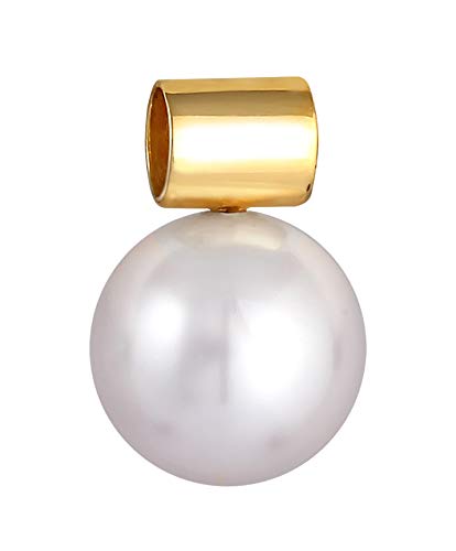 Goldener Schmuck Perlen-Anhänger in 925 Sterling Silber vergoldet mit weißer Glas Perle (12 mm) für Damen Kette oder Halskette, Farbe: weiß, 0508132020 von Nenalina