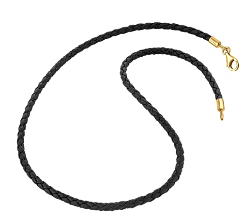 Nenalina Halskette Leder (3mm) schwarz lässiges Lederhalsband für Anhänger handgefertigt aus 925 Sterling-Silber vergoldet Lederkette Damen ohne Anhänger, 0107571822_45 von Nenalina