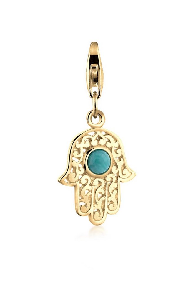 Nenalina Charm-Einhänger Hamsa Hand Fatima Türkis Edelstein 925 Silber, Hamsa Hand von Nenalina