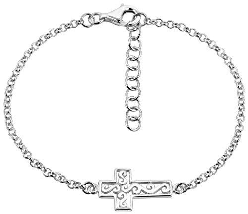 Nenalina Damen Armband Silberarmband 2mm Kreuz, 925 Sterling Silber, Damen-Schmuck Armkettchen Armbändchen mit Anhänger, Länge 18 cm + 3 cm Verlängerung 331092-000 von Nenalina