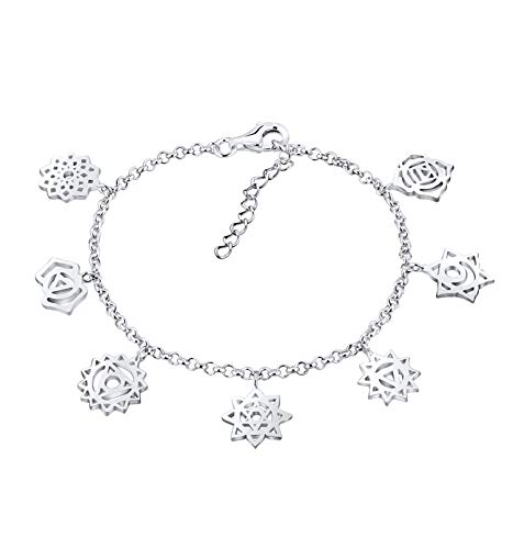 Nenalina Damen Armband mit 7 Chakra Charms in 925 Sterling Silber rhodiniert, Länge 18 cm + 3 cm, 331990-900 von Nenalina