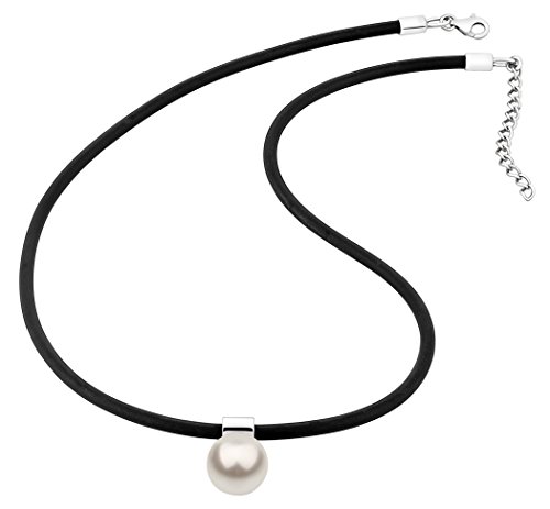 Nenalina Damen Halskette aus Kautschuk schwarz mit Perlen Anhänger, Damen-Kette Kautschukband mit 925 Sterling Silber Verschluss, Länge 42 cm, KAS-344 von Nenalina