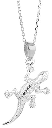 Nenalina Damen Halskette mit Gecko (21 mm), Kette für Frauen und Mädchen mit Anhänger, Damen-Silberkette mit Gecko Tier Motiv, Damenkette 45 cm mit Karabiner 925 Sterling Silber von Nenalina