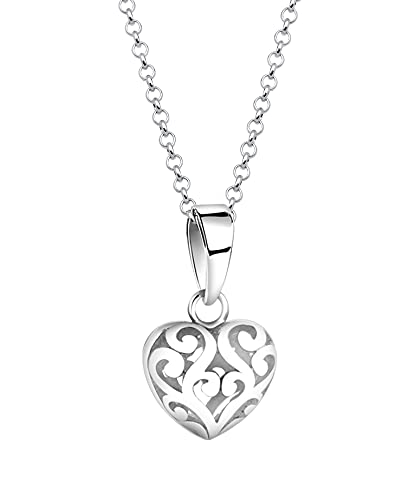 Nenalina Damen Halskette mit Herz Anhänger, Schmuck Halskette für Frauen und Mädchen mit Anhänger, Damen-Silberkette mit Ornament Herz, Kette 45 cm mit Karabiner 925 Sterling Silber von Nenalina