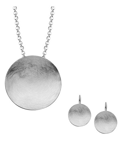 Nenalina Damen Schmuckset Silber gebürstet, Halskette mit Anhänger und Ohrhänger im runden Kreis Design, Damen Kette und Ohrring Set für Frauen und Mädchen, 925 Sterling Silber, Länge 45cm von Nenalina