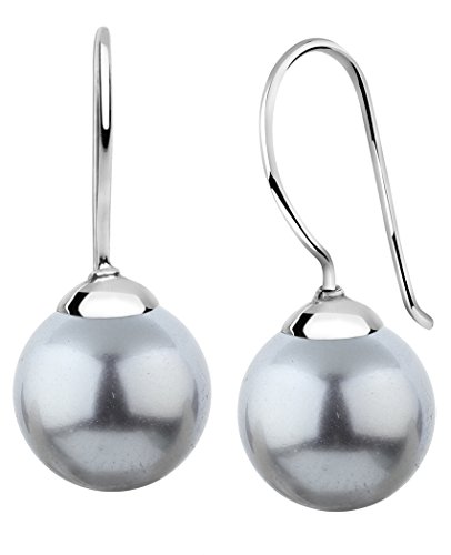 Nenalina Silber Damen-Ohrringe Ohrhänger mit Glas Perlen 10 mm Grau für Frauen, 925 Sterling Silber, Perlen Ohrringe für Damen, Hochzeit Ohrringe, 842403-199 von Nenalina