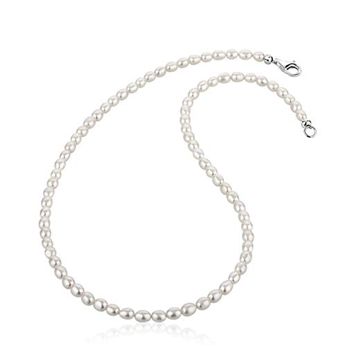 Nenalina Damen Perlenkette Halskette Collier aus Süßwasserperlen und Karabiner Verschluss aus 925er Sterling Silber, Länge 42-80 cm, 724007 (42) von Nenalina