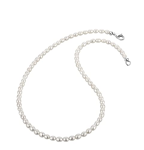 Nenalina Damen Perlenkette Halskette Collier aus Süßwasserperlen und Karabiner Verschluss aus 925er Sterling Silber, Länge 42-80 cm, 724007 (45) von Nenalina