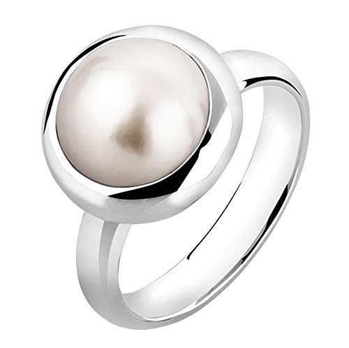 Nenalina Damen Ring Perlenring besetzt mit 1 Mabe Perle 10 mm in weiß, handgearbeitet aus 925 Sterling Silber, Gr. 52-721091-042-52 von Nenalina