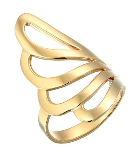 Nenalina Damen Ring Silberring Bandring polierter Oberfläche im modernen Wellen Design, handgefertigt 925 Sterling Silber, Farbe Gold, Ringgröße 60 von Nenalina