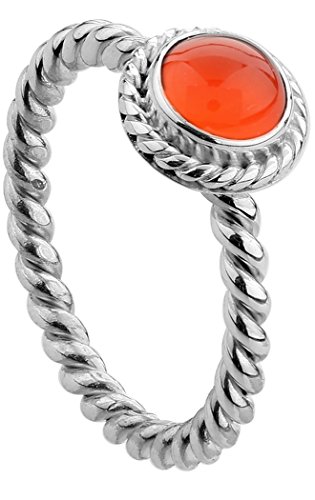 Nenalina Damen Ring Silberring besetzt mit 6 mm orangem Karneol Edelstein, handgearbeitet aus 925 Sterling Silber, Gr. 54-212999-008-54 von Nenalina