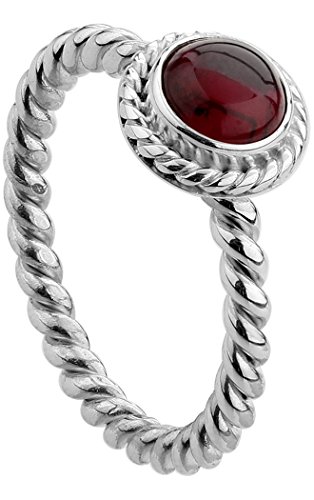 Nenalina Damen Ring Silberring besetzt mit 6 mm rotem Granat Edelstein, handgearbeitet aus 925 Sterling Silber, Gr. 54-212999-001-54 von Nenalina