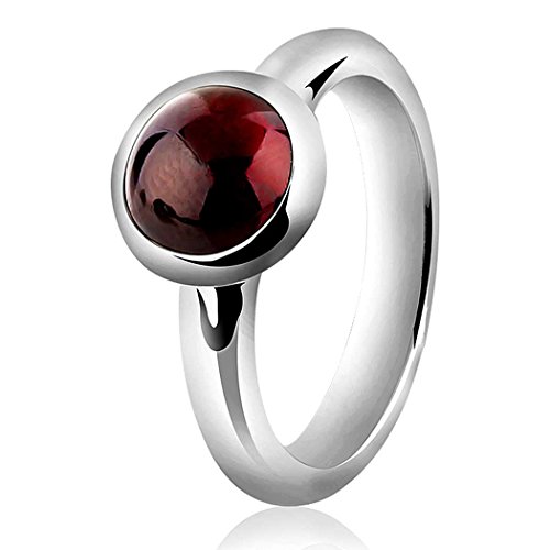 Nenalina Damen Ring Silberring besetzt mit 8 mm rundem Granat Cabochon, handgearbeitet aus 925 Sterling Silber, 212259-001 Gr.52 von Nenalina