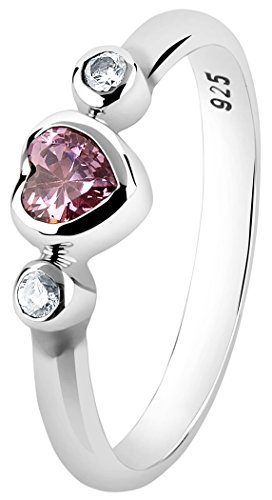 Nenalina Damen Ring Silberring besetzt mit 4,5 mm Cubic Zirkonia Herz in rosa und 2 mm Cubic Zirkonia in weiß, handgearbeitet aus 925 Sterling Silber, 212255-019 Gr.56 von Nenalina