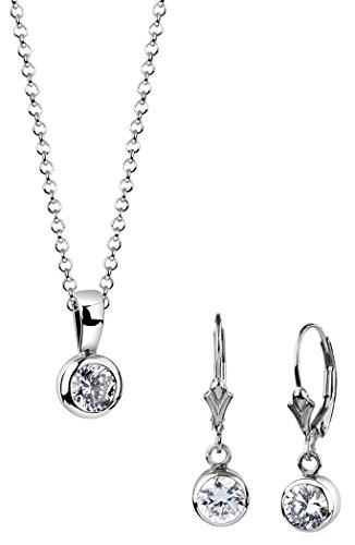 Nenalina Damen Solitär Schmuckset, Halskette mit Solitär-Anhänger und Ohrhänger mit Zirkonia, Damen Kette und Ohrring Set für Frauen, 925 Sterling Silber, Länge 45cm von Nenalina