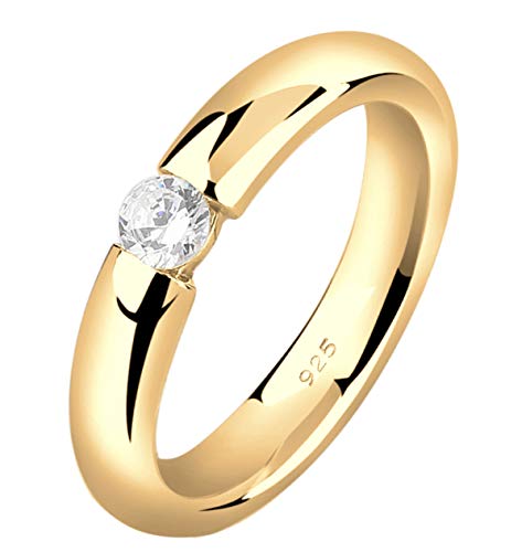 Nenalina Damen Silbering Spannring Verlobungsring vergoldet mit 4 mm weißem Cubic Zirkonia, 925 Sterling Silber, Farbe Gold, 0603530419_52 von Nenalina