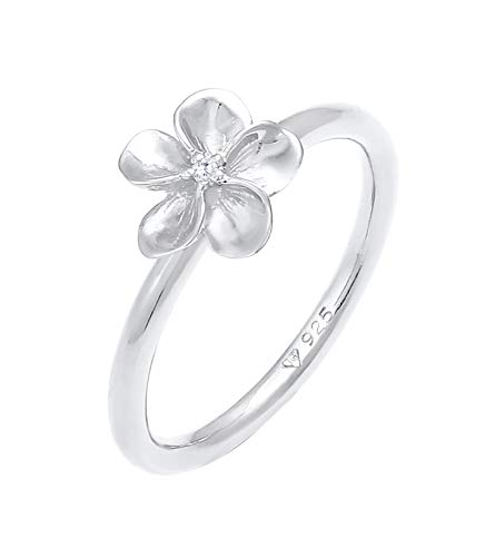 Nenalina Damenring Silber 925, Damen Ring Sterling-Silber mit Frangipani Blüte und Zirkonia, Blumen Motiv, Flower Silberring handgefertigt, Ringgrösse 52, 0610440620_52 von Nenalina