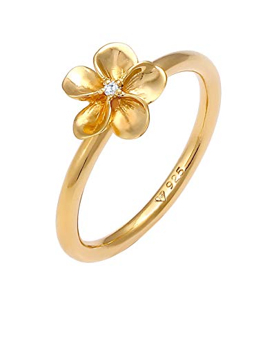 Nenalina Damenring Silber 925 vergoldet, Damen Ring Sterling-Silber mit Frangipani Blüte und Zirkonia, Blumen Motiv, Goldener Flower Silberring handgefertigt, Ringgrösse 52, 0610640620 von Nenalina