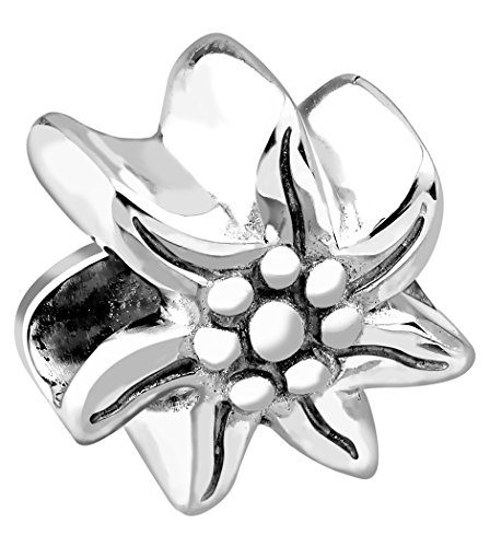 Nenalina Edelweiß Bead glänzend teilweise oxidiert 925 Sterling Silber, auch für alle Beads Armbänder und Halsketten, 719127-000 von Nenalina