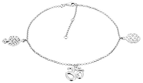 Nenalina Fußkettchen Silber mit Anhänger Om Blume, Lebensbaum und Lebensblume, Damen Knöchel Armband verstellbar für Damen und Mädchen, Länge 23-27 cm, 925 Sterling Silber, 381012-000 von Nenalina