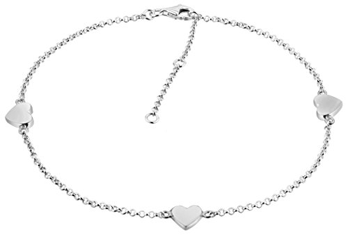 Nenalina Fußkettchen Silber mit 3 Herz-Anhänger, Damen Herzchen Knöchel Armband verstellbar für Damen und Mädchen, Länge 23-27 cm, 925 Sterling Silber, 381007-000 von Nenalina