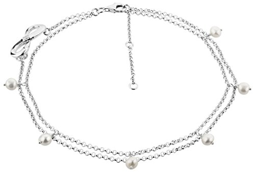 Nenalina Fußkettchen 925 Silber vergoldet Fashion zweireihig mit Infinity Symbol und echten Süsswasserperlen, Knöchel Fußschmuck verstellbar für Damen und Mädchen, Länge 23-27 cm (silber) von Nenalina