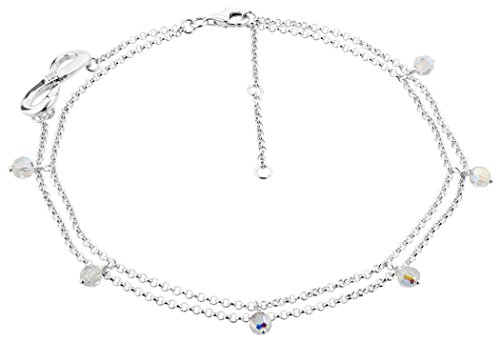 Nenalina Fußkettchen Silber Fashion zweireihig mit Infinity Symbol und Glas Kristalle, Damen Knöchel Armband verstellbar für Damen und Mädchen, Länge 23-27 cm, 925 Sterling Silber, 281002-051 von Nenalina