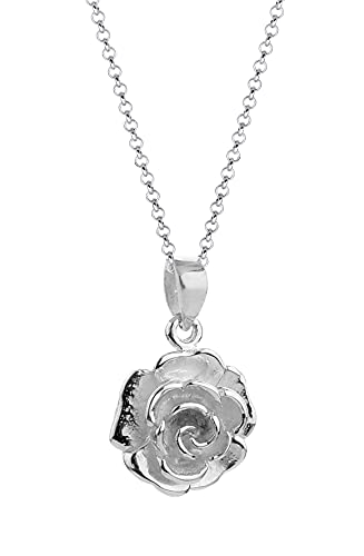 Nenalina Damen Halskette mit Rosen Anhänger 14mm, Halskette für Frauen mit Anhänger, Damen-Silberkette mit Blüte, Blumen-Schmuck für Mädchen, Kette 45 cm mit Karabiner 925 Sterling Silber von Nenalina