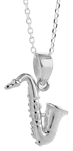 Nenalina Damen Halskette mit Saxophon Anhänger, Halskette für Frauen mit Musik Anhänger, Damen-Silberkette mit Instrument, Schmuck für Mädchen, Kette 45 cm aus 925 Sterling Silber von Nenalina