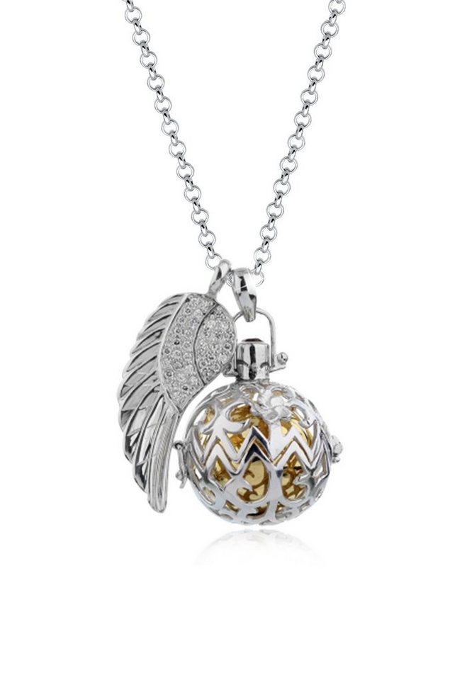 Nenalina Kette mit Anhänger Anhänger Ornament mit Klangkugel Flügel Zirkonia, Engelsflüsterer von Nenalina