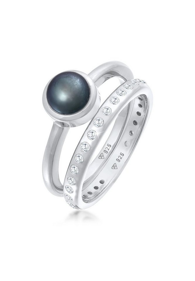 Nenalina Ring-Set Süßwasserperle Eternity Zirkonia 2er Set 925, Ring Set von Nenalina