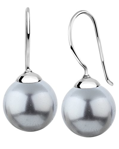 Nenalina Silber Damen-Ohrringe Ohrhänger mit Glas Perlen 12 mm Grau für Frauen, 925 Sterling Silber, Perlen Ohrringe für Damen, Hochzeit Ohrringe, 842404-199 von Nenalina