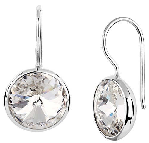 Nenalina Silber Damen-Ohrringe Ohrhänger mit Glas Kristall Rivoli 12mm Weiß, 925 Sterling Silber, Ohrringe für Frauen, Glas-Ohrringe 842004-001 von Nenalina