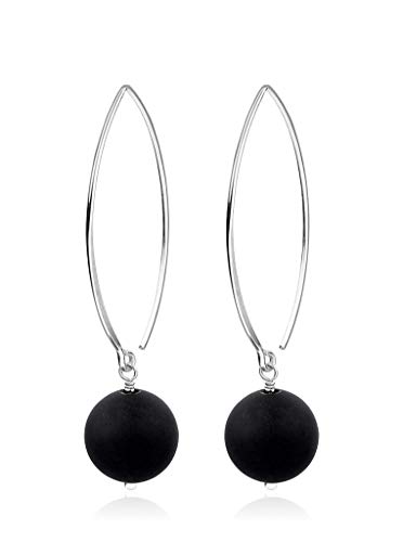 Nenalina Silber Damen-Ohrringe Lange Ohrhänger mit Onyx Kugeln schwarz 8 mm, 925 Sterling Silber Ohrring Set, Ohrringe für Frauen, 222325-095 von Nenalina