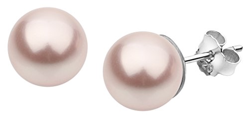 Nenalina Silber Damen-Ohrringe Ohrstecker mit Glas Perlen 10 mm Rosa für Frauen, 925 Sterling Silber, Ohrstecker für Damen mit Perlen, Hochzeit Ohrringe, 842402-192 von Nenalina