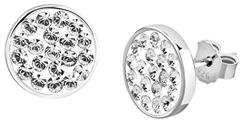 Nenalina Ohrstecker 925 Silber Damen Ohrringe rund 9 mm mit Glas Kristalle weiß für Frauen und Mädchen von Nenalina