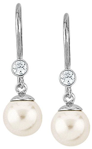 Nenalina Ohrringe Silber 925 Damen Ohrhänger mit Glas Perlen 8 mm und Zirkonia 3 mm in Rund von Nenalina