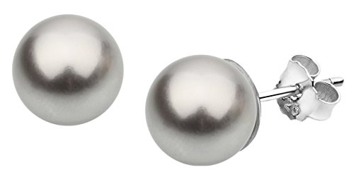 Nenalina Silber Damen-Ohrringe Ohrstecker mit Glas Perlen 8 mm Hellgrau für Frauen, 925 Sterling Silber, Ohrstecker für Damen mit Perlen, Hochzeit Ohrringe, 842401-193 von Nenalina