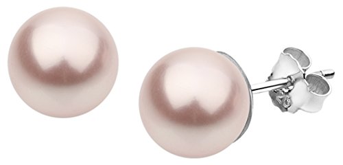 Nenalina Silber Damen-Ohrringe Ohrstecker mit Glas Perlen 8 mm Rosa für Frauen, 925 Sterling Silber, Ohrstecker für Damen mit Perlen, Hochzeit Ohrringe, 842401-192 von Nenalina